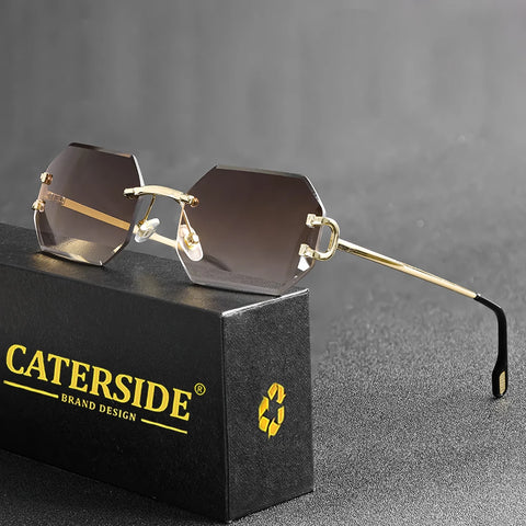CATERSIDE Randloze Octagon Gradient Zonnebril – Vintage UV400 Unisex Zonnebrillen voor Reizen, Feesten en Zaken