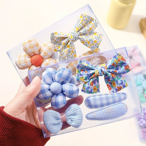 Set van 5 mini-haarspeldjes voor babymeisjes - schattige bloemenstrik, konijnenprinsesjeshaarspelden voor peuters