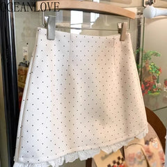 OCEANLOVE Lace Ruffles Mini Skirt - Spring Summer Polka Dot A-line Jupe Femme