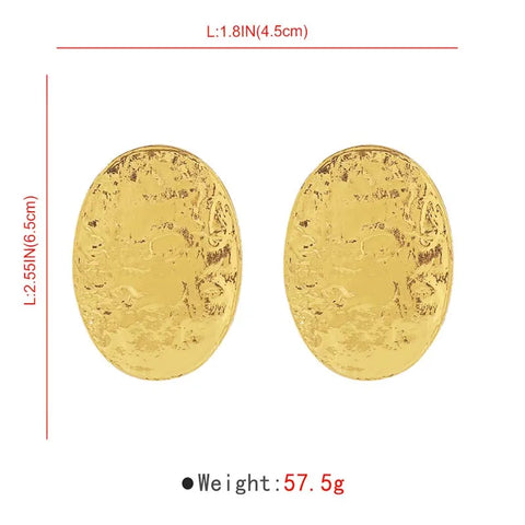 Exaggerated Gold Color Big Oval Stud Earrings for Women - 2024 Classic Geometric Statement Jewelry