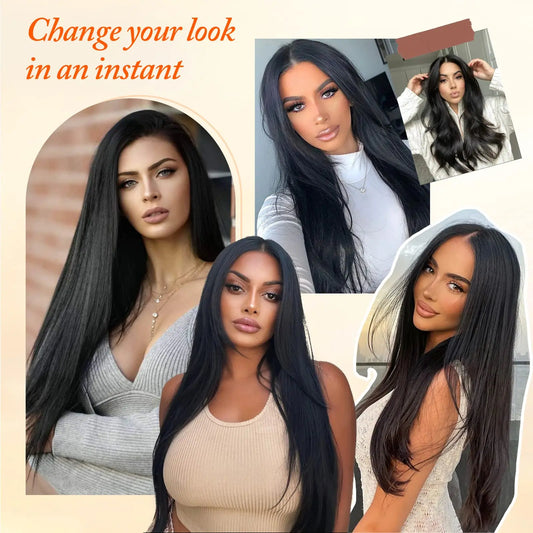 7Pcs/Set 16 Clips Hair Extension - Black Ombre Long Straight Hair