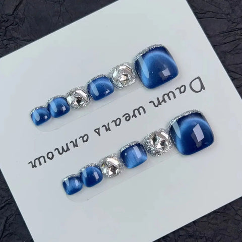 12pcs Handmade Press-On Cat-Eye Toe Nails