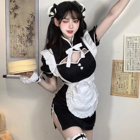Retro Cheongsam Anime Meid Halloween Cosplay Kostuum 
