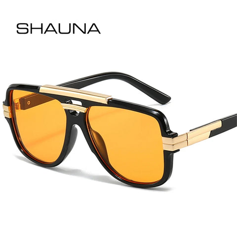 SHAUNA Retro Dubbele Brug Vierkante Zonnebril – Oranje &amp; Blauwe UV400 Unisex Designer Zonnebrillen