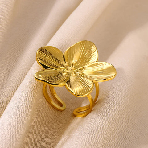 Minimalist Texture Stainless Steel Geometric Rings for Women - Gold Color Opening Couple Ring for Aesthetic Weddings and Christmas Jewelry
