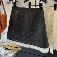 OCEANLOVE Lace Ruffles Mini Skirt - Spring Summer Polka Dot A-line Jupe Femme