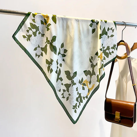 Flower Silk Square Scarf for Women