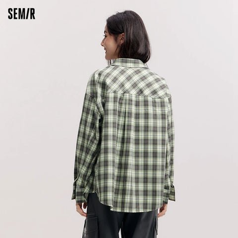 Semir Long Sleeve Shirt for Women - Vintage Checkered Oversize Top