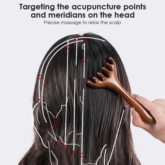Wooden Meridian Massage Comb - 6-Claw Head Massager for Blood Circulation & Relaxation