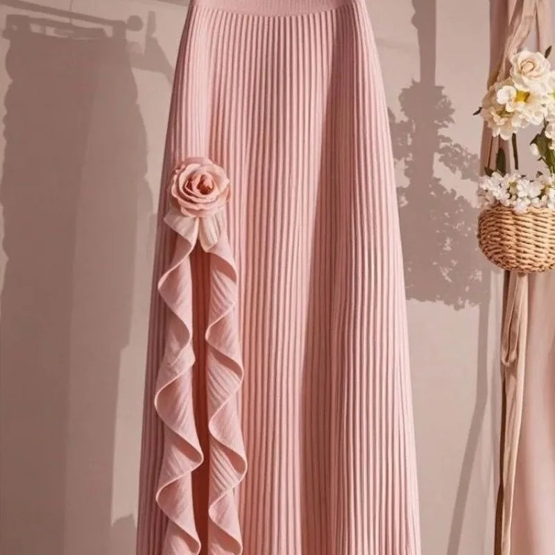 OCEANLOVE Irregular Ruffles Women Skirts - Elegant Retro Pleated A-line Skirt for Autumn & Winter