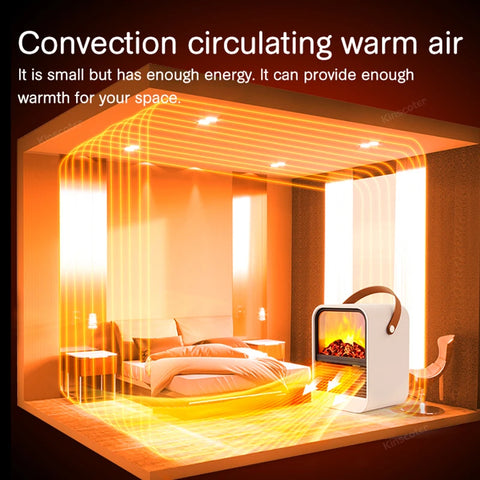 Portable Electric Heater - Stylish Desktop Fan with Flame Effect for Home Comfort