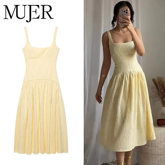 Elegant Pleated Slip Midi Dress for Women