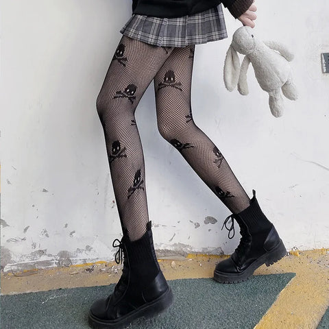 Black Spider Web Mesh Pantyhose for Women - Gothic Lace Fishnet Tights