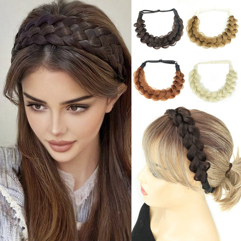 16-Inch Braided Synthetic Elastic Band Headband for Women – Stylish Hair Accessories in Black and Blonde