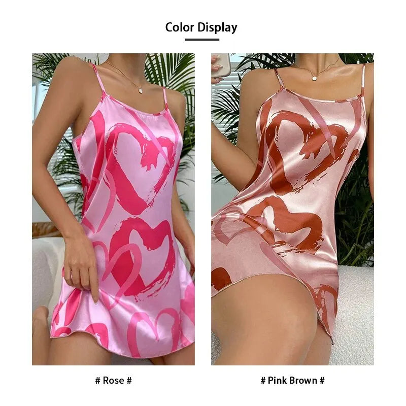 Women Sexy Satin Slip Nightdress with Cross Strappy Backless Design