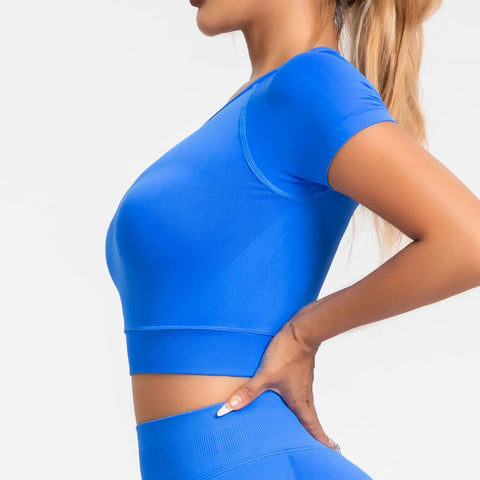 NCLAGEN Fitness Seamless Crop Top Sports T-Shirt for Women – Stylish Gym Wear for Yoga and Running