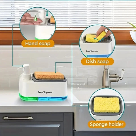 Multifunctionele zeepdispenser voor keuken en badkamer met sponshouder - ruimtebesparende organizer voor op het aanrecht