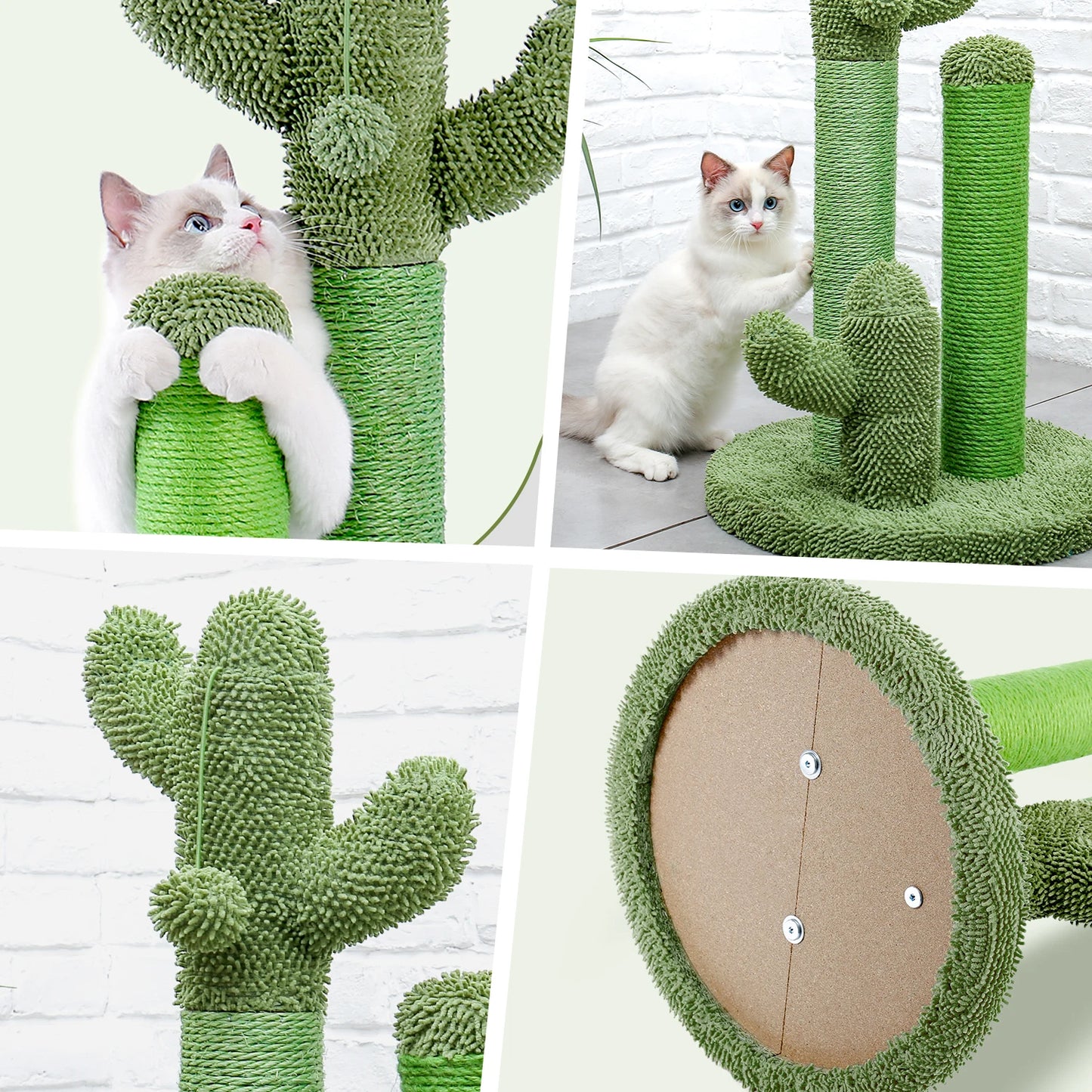 Cactus Cat Scratcher - Interactive Cat Scratching Post with 3 Scratching Poles and Dangling Ball