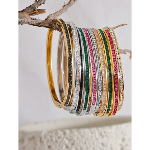 Yhpup Colorful Cubic Zirconia Stainless Steel Bracelet for Women - Luxury Fashion Jewelry