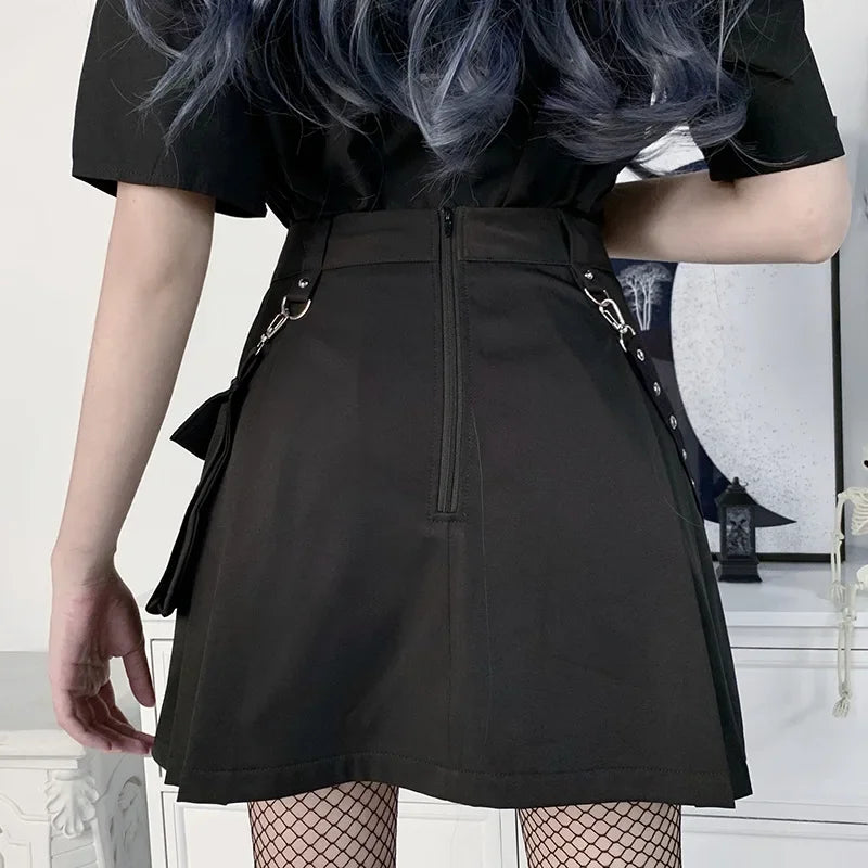 Harajuku Punk Gothic Black High Waist Mini Skirt for Women