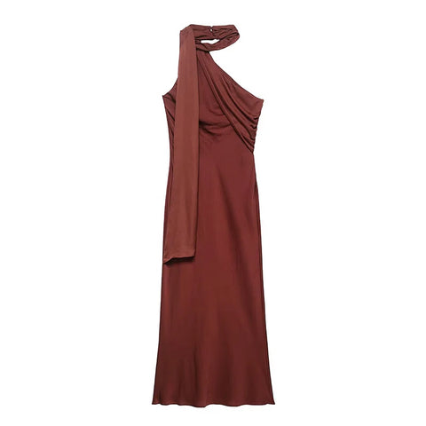 TRAF 2025 Asymmetric Off Shoulder Maxi Dress for Women