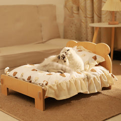 Wooden Cat and Dog Bed with Teddy Bear Pattern - Cozy Indoor Pet Furniture (20*11 inch)