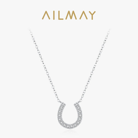 Ailmay 925 Sterling Silver Charm U-Shaped Dazzling AAAAA CZ Pendant Necklace