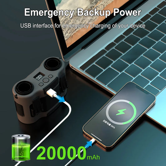 Portable Waist Fan 20000mAh Outdoor Hanging Neck Fan with Power Bank - Perfect for Sports and Work
