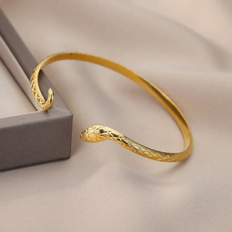 Vintage Snake Bangle Bracelet for Women - Stainless Steel Animal Aesthetic Jewelry