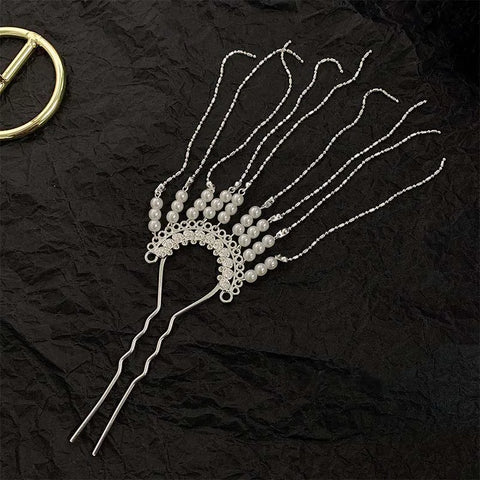 Handmade Pearl Tassel Hair Sticks for Women - Vintage Chinese Style U-Shaped Hairpin