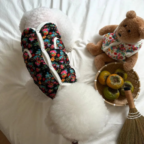 Charming Cotton Pet Dog Clothes - Classic Shabby Flower Coat for Winter