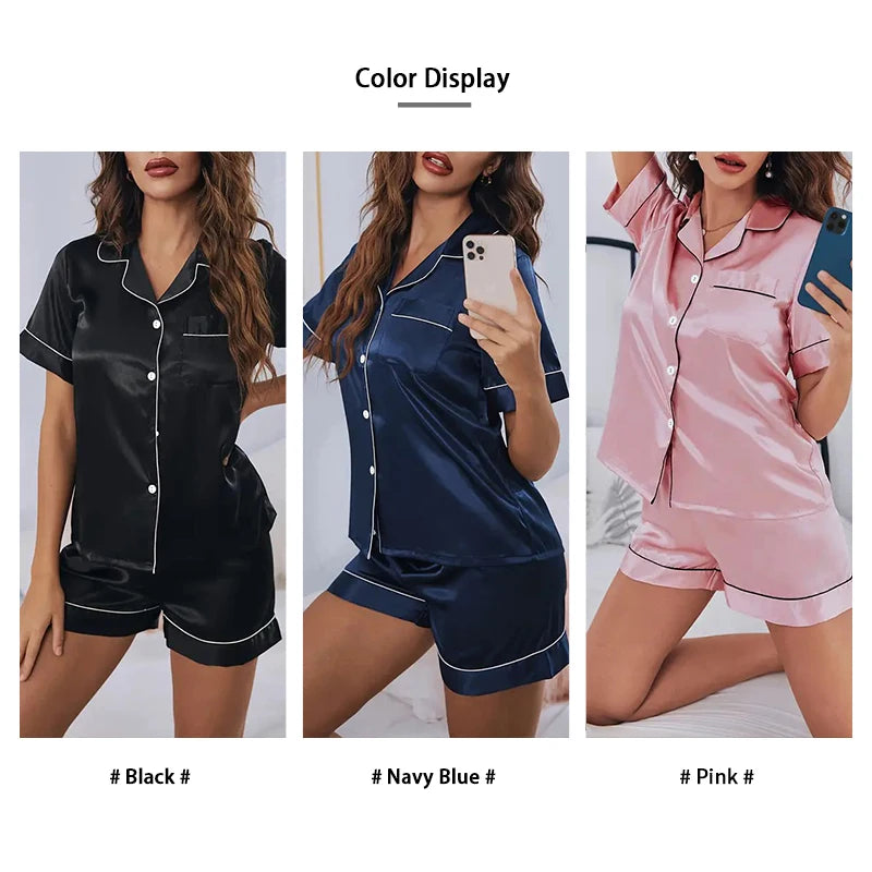 Women Silk Satin Pajamas Set