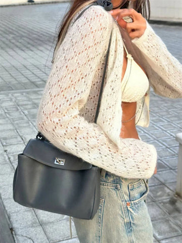 Tossy Summer Knitwear Hollow Out Cardigan voor dames - Casual Cropped Top