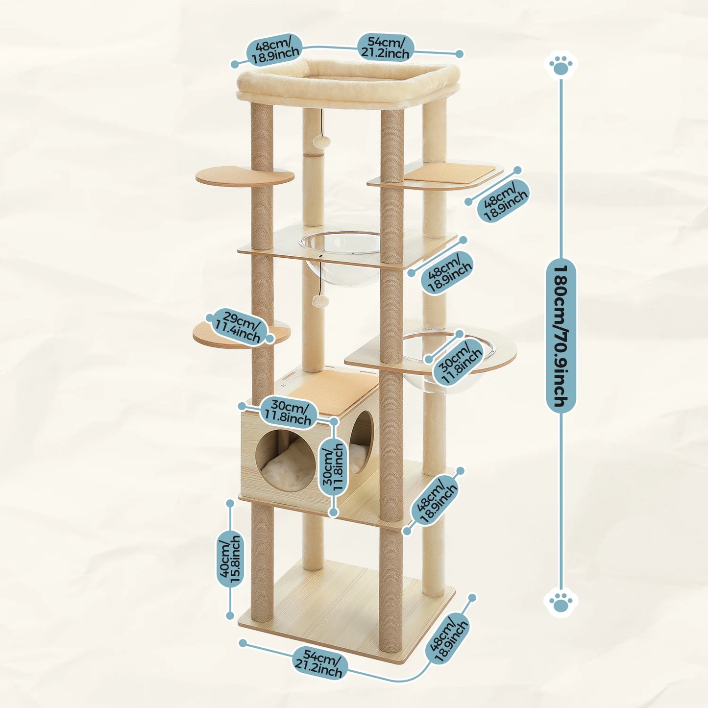 Multi-Level Cat Tree for Indoor Cats - Spacious Wood Tower with Scratching Posts, Hammock, and Perch
