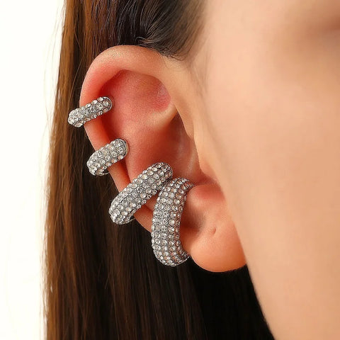 Gold C Shape Round Cartilage Clip Earrings for Women - Luxury Crystal Geometric Ear Cuff Jewelry
