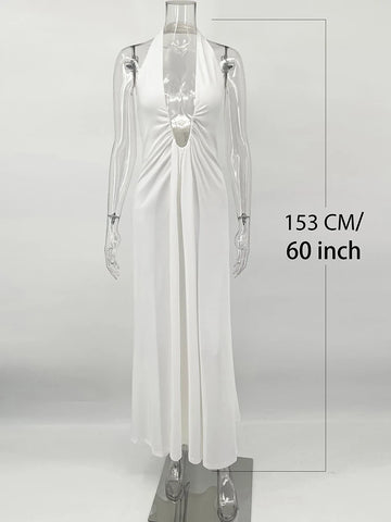 TARUXY Diepe V-hals Halter Lange Jurk - Elegante Geplooide Lint Zomervakantiejurk voor Vrouwen