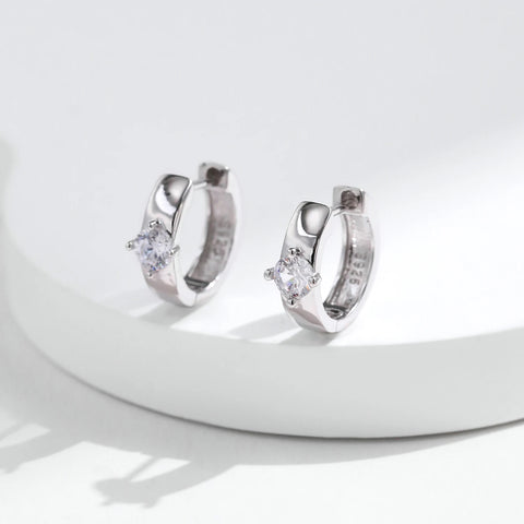 MODIAN Round Moissanite Ear Buckles - 925 Sterling Silver Engagement & Wedding Hoop Earrings
