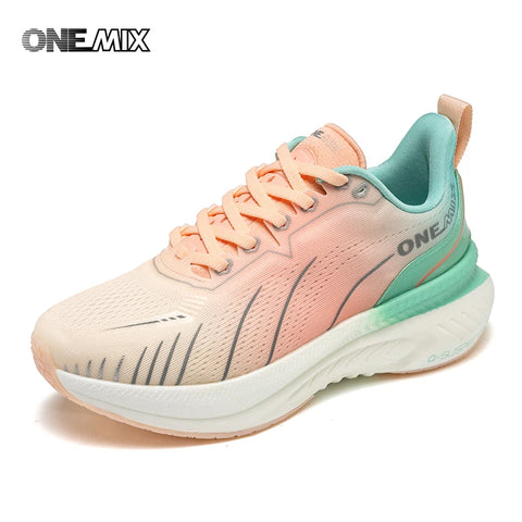 ONEMIX Women's Black Breathable Running Sneakers - Stylish Pink Fashion Sports Shoes with Free Shipping