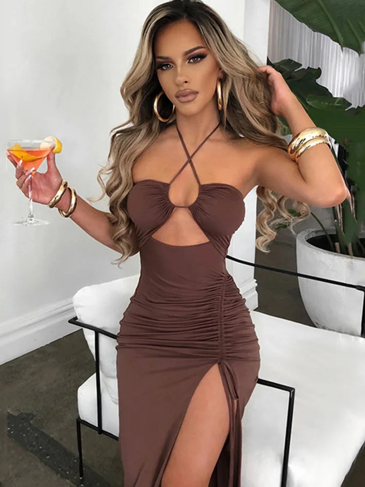 Sleeveless Sexy Midi Backless Bodycon Dress for Women - Perfect Night Club Party Wear