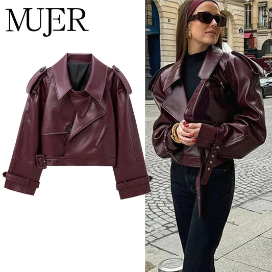 MUJER Bomberjack van imitatieleer voor dames - Stijlvol cropped jack voor streetwear
