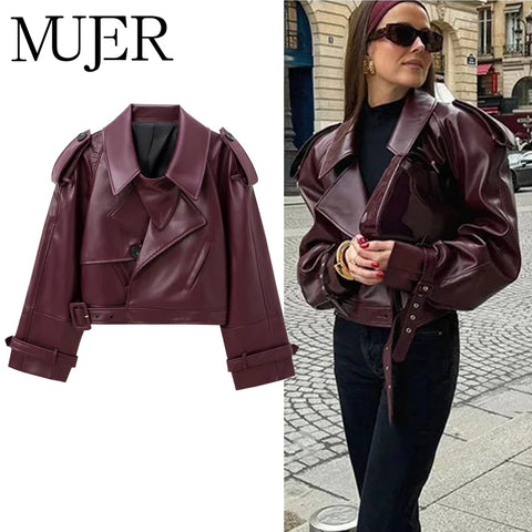 MUJER Bomberjack van imitatieleer voor dames - Stijlvol cropped jack voor streetwear