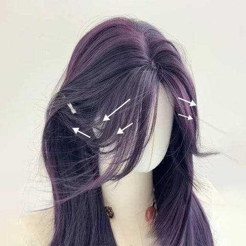 Ashley Dark Purple Wig - 22 Inch Long Hair with Bangs