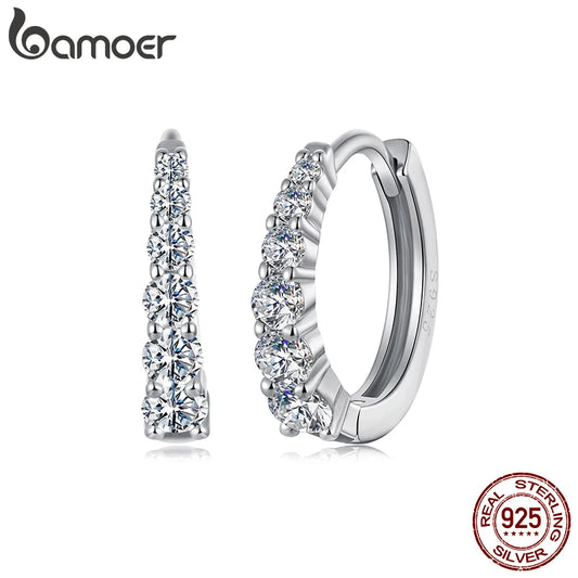 BAMOER Moissanite Hoop Earrings – White Gold Plated 925 Sterling Silver Huggies