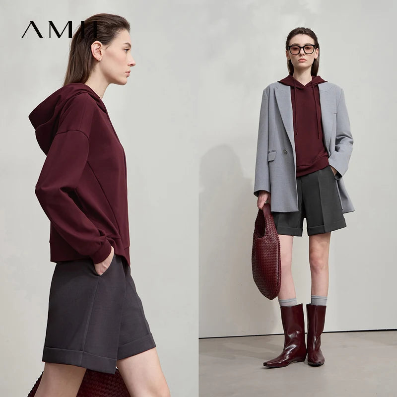 AMII Minimalist Women Hoodie Cotton 2025