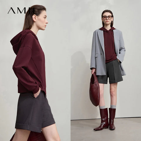AMII Minimalist Women Hoodie Cotton 2025