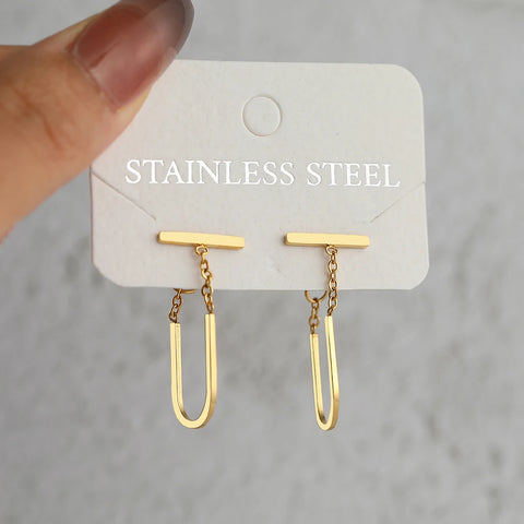Stainless Steel Geometric Stick Earrings with U-Shaped Tassel for Women – Gothic Hip Hop Jewelry Gifts
