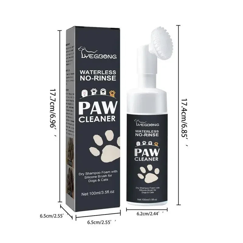 100ml Paw Cleaner Foam: Waterless Pet Shampoo for Dogs and Cats with Brush