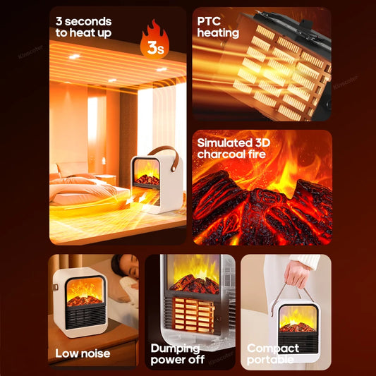 Portable Electric Heater - Stylish Desktop Fan with Flame Effect for Home Comfort