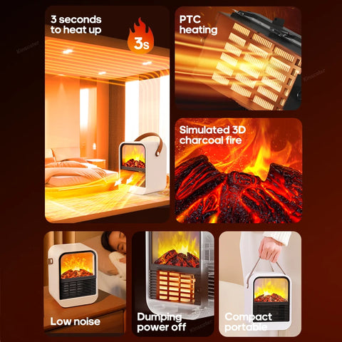 Portable Electric Heater - Stylish Desktop Fan with Flame Effect for Home Comfort
