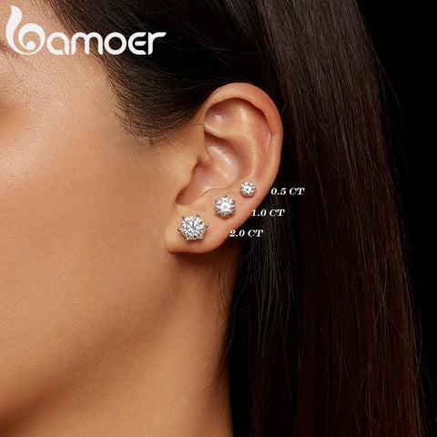 BAMOER Moissanite Stud Earrings – S925 Silver Round Cut